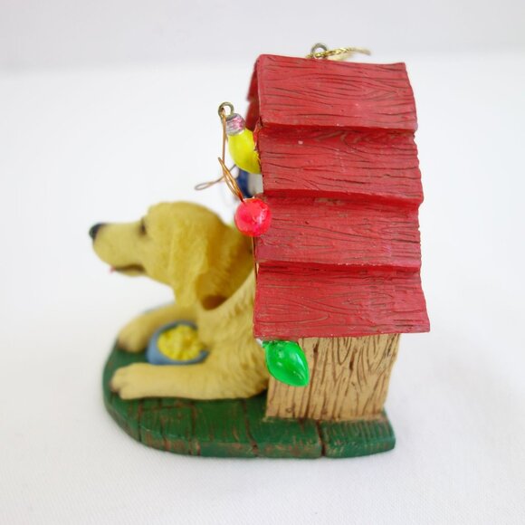 Vintage 90s Yellow Labrador Bobble Head Dog In Dog House Christmas Ornament - Picture 4 of 5